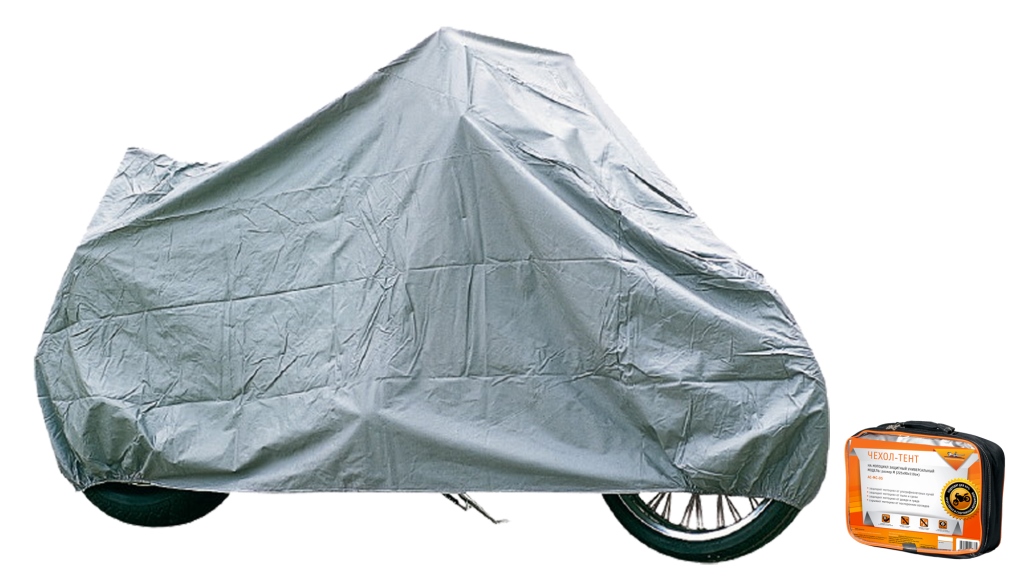 Чехол-тент на мотоцикл защитный, размер М (225х90х110см), цвет серый, универсальный